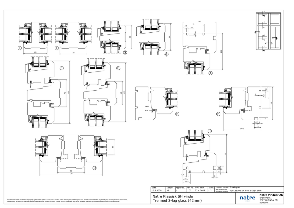 Natre Klassisk SH 3-lag tre/tre 42mm